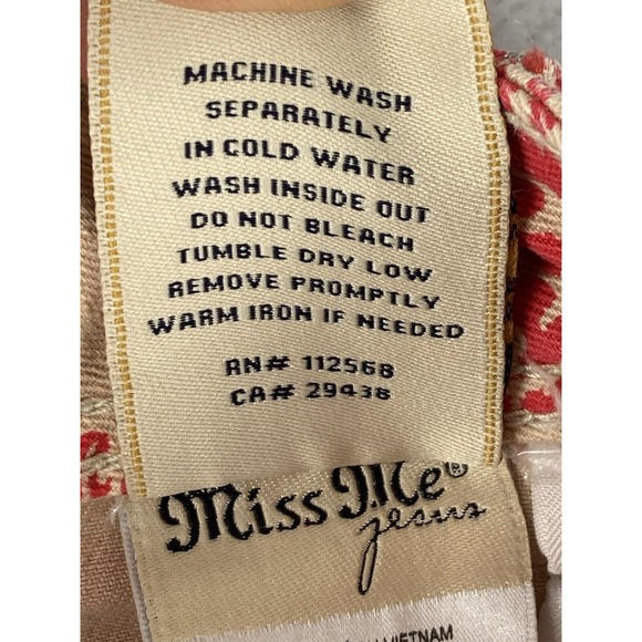 Miss Me Womens Cut Off Raw Hem Jean Shorts Red & Tan Paisley Size 27 - Picture 14 of 15